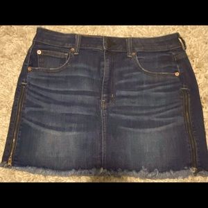 dark wash hi-rise denim mini skirt